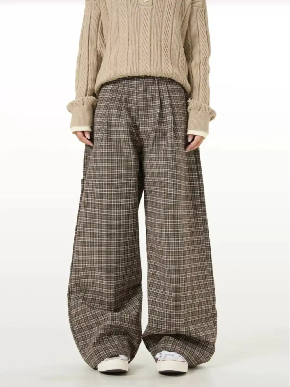 Men's Wide Leg Plaid Casual Pants