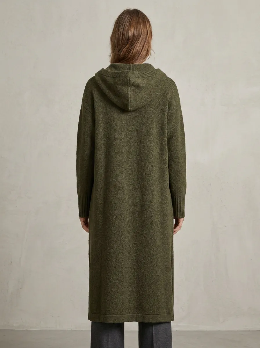 Layering Knit Long Hooded Coat