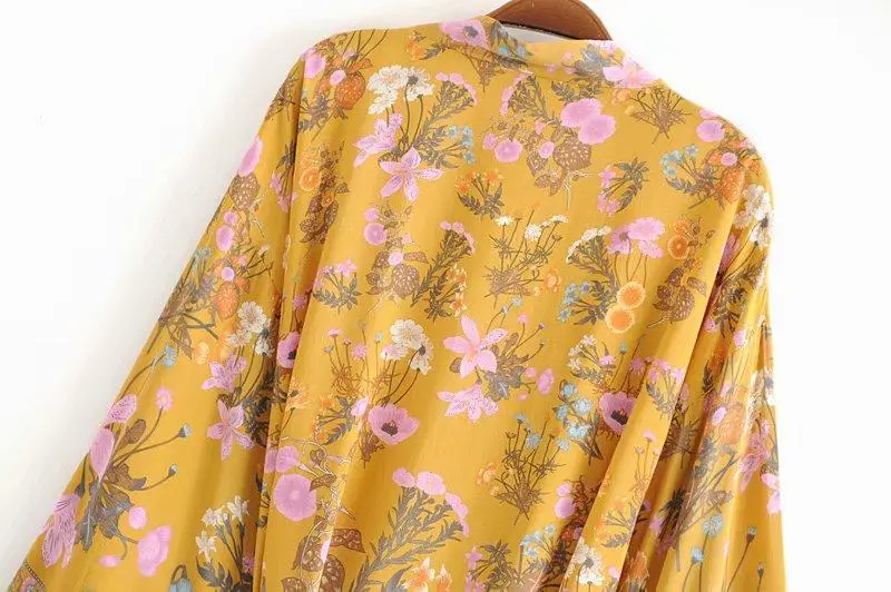 Floral Print Bat Sleeve Kimono Dress