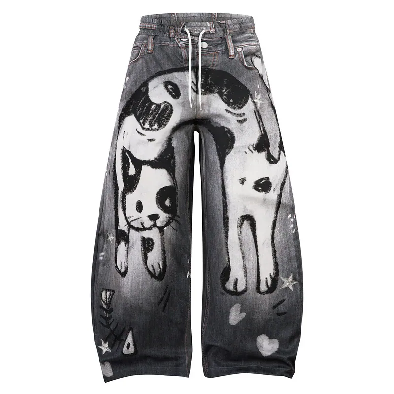 High-Street Vibe Hand-Painted Dalmatian Denim Jeans