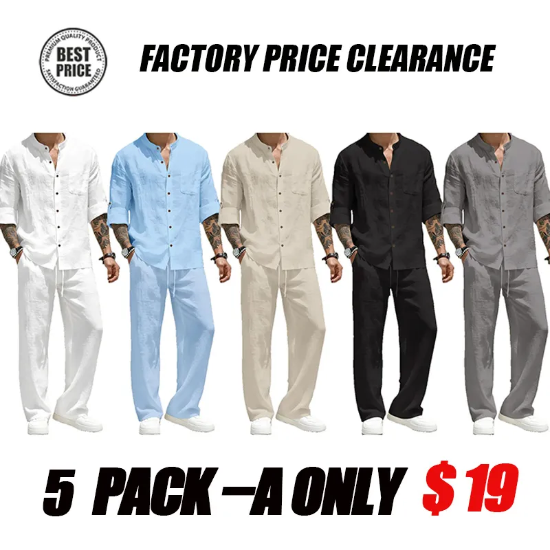 Men's Linen Stand Collar Long Sleeve Casual Suit