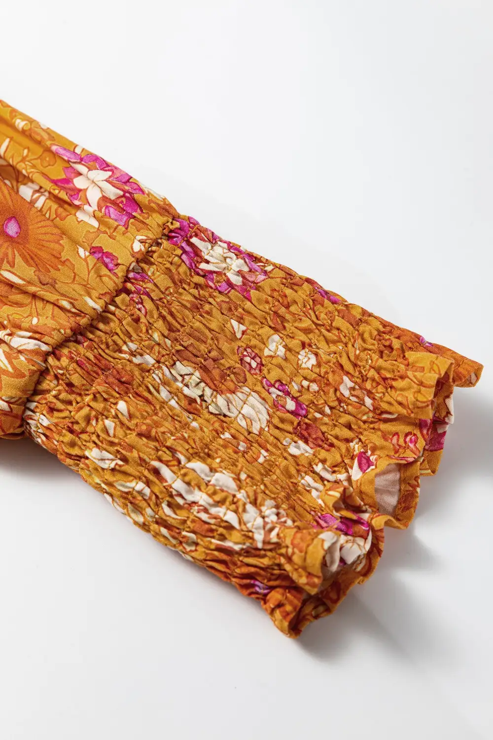 Polished Detail Floral Printed Smocked Maxi Dress