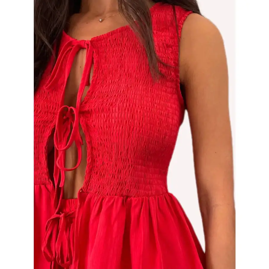 Tied Front Smocked Top and Shorts Set