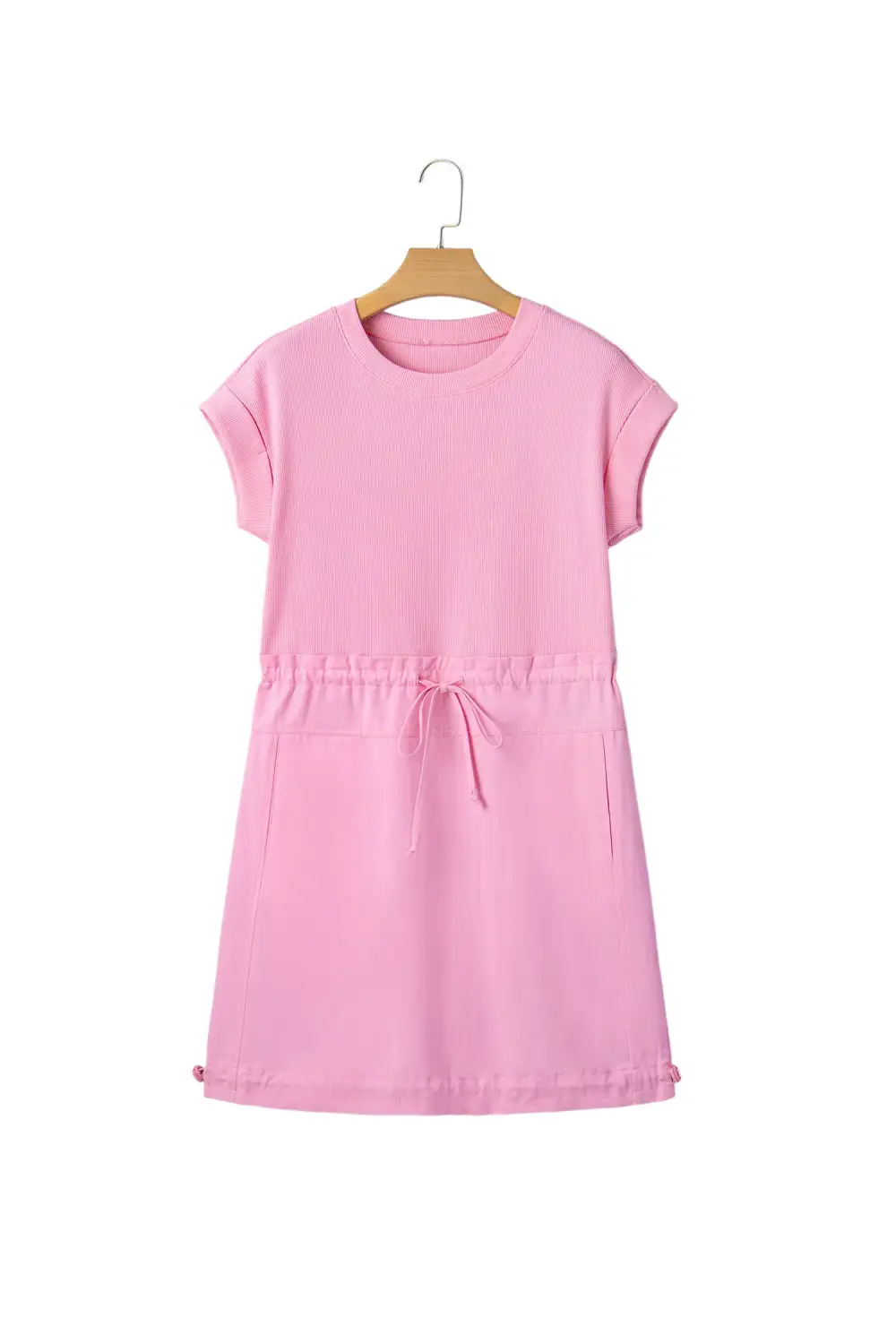 Patchwork Drawstring Short Sleeve Mini Dress