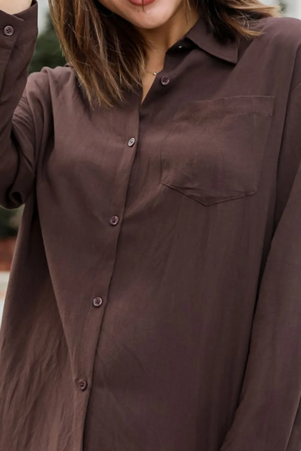 Cherished Chicness Brown Button Front Midi Dress