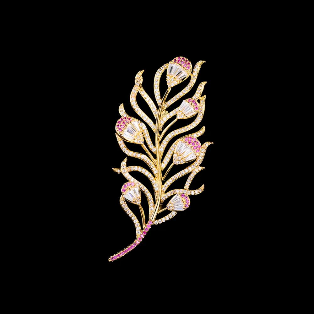 Vintage Textured Feather Brooch