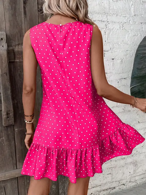 Heart Sleeveless Ruffle Hem Mini Dress