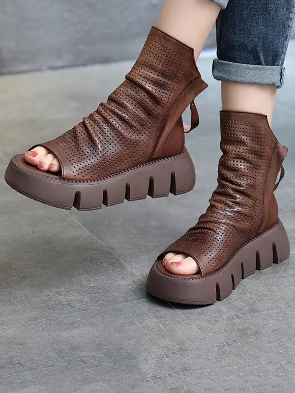 High Top Open-Toe Mesh Zip Platform Heeled Sandals