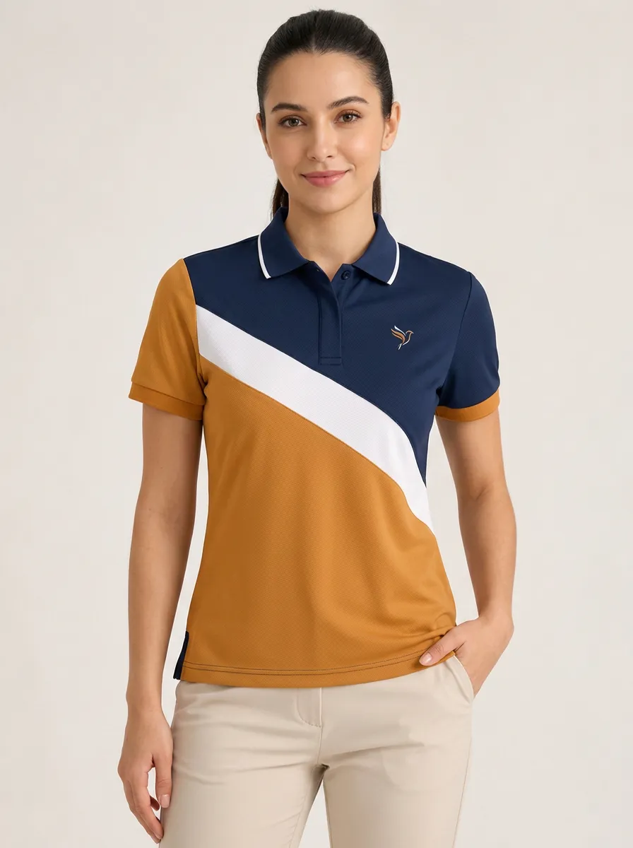 Women's Colorblock Bird Logo Printed Polo Shirt