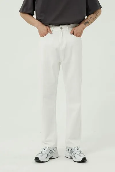 Washed Stretch Slim Straight Jeans