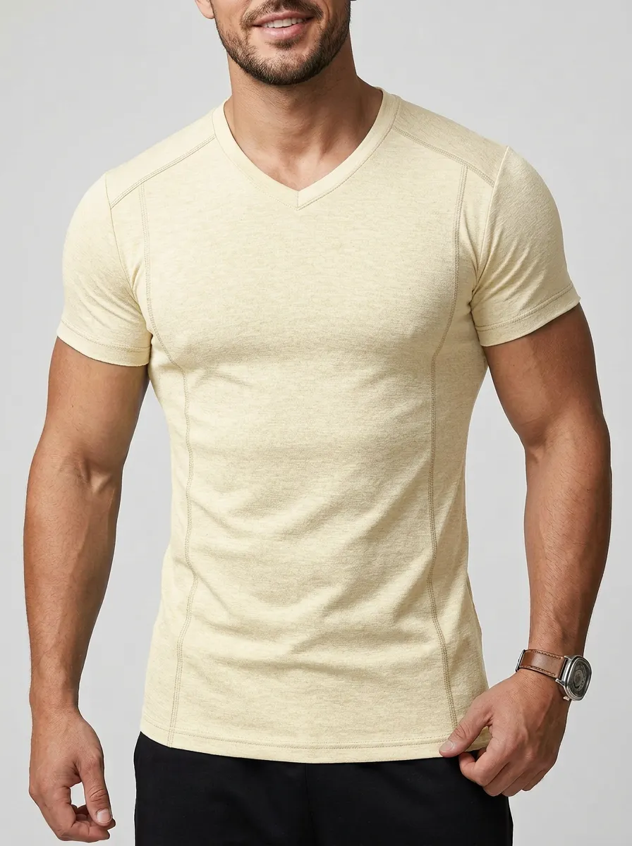 Streamlined V-Neck Textured Look Men's Slim Fit Short Sleeve T-Shirt
