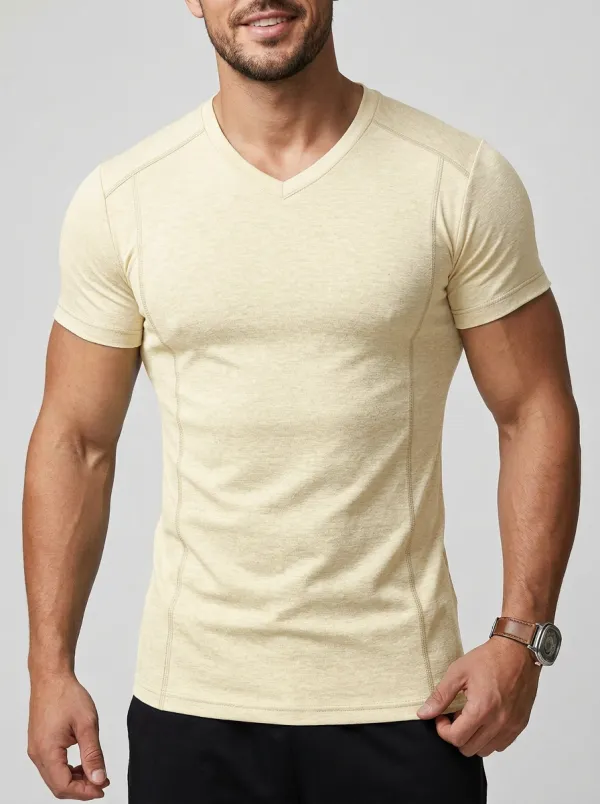 Streamlined V-Neck Textured Look Men's Slim Fit Short Sleeve T-Shirt