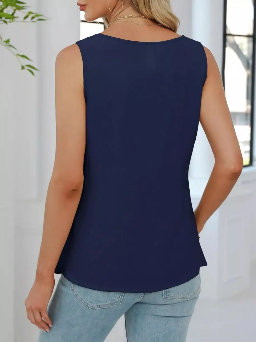 V Neck Pleated Tank
