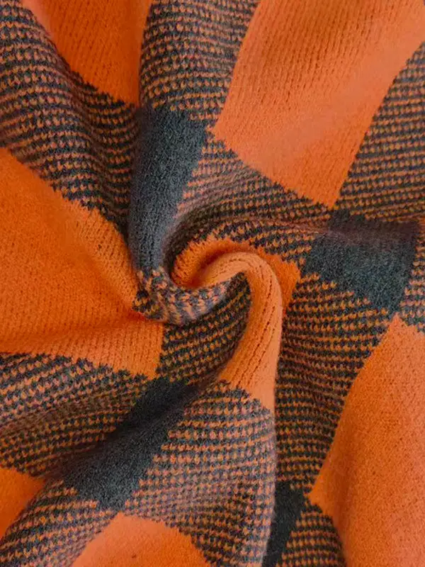 Plaid Mock Neck Long Sleeve Sweater
