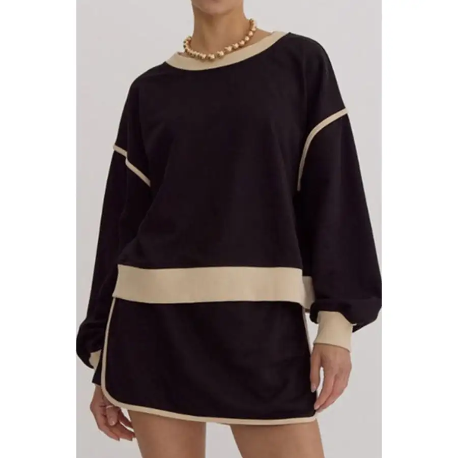 Contrast Trim Round Neck Top and Skort Set