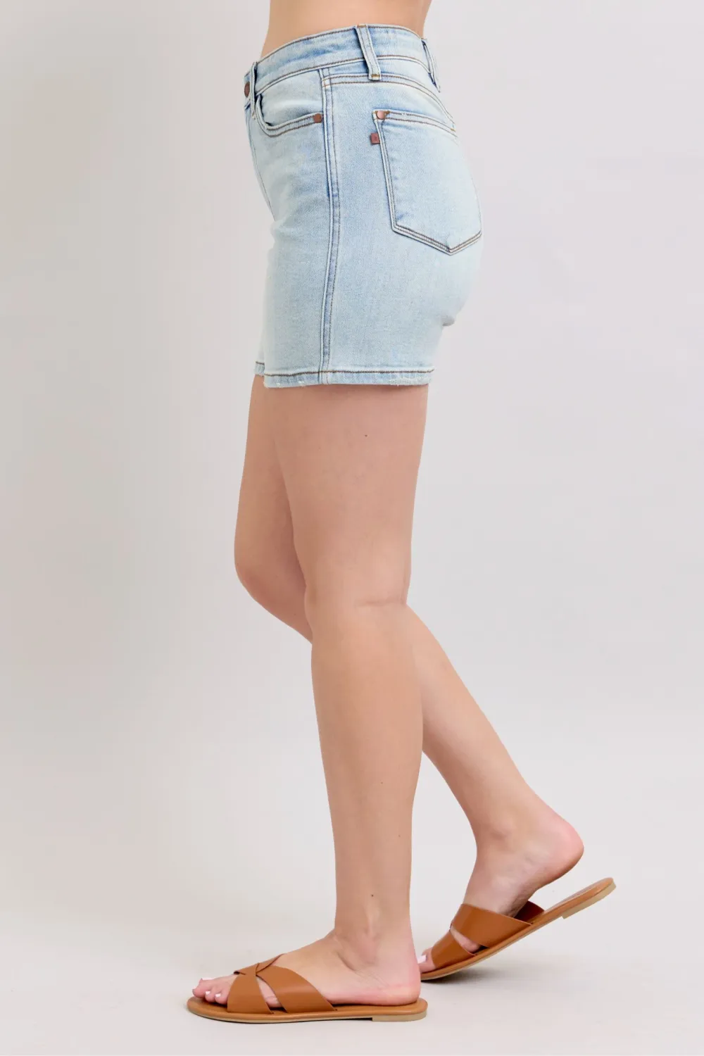 Comfort Full Size 2 Button Denim Shorts with Pockets Plus Size