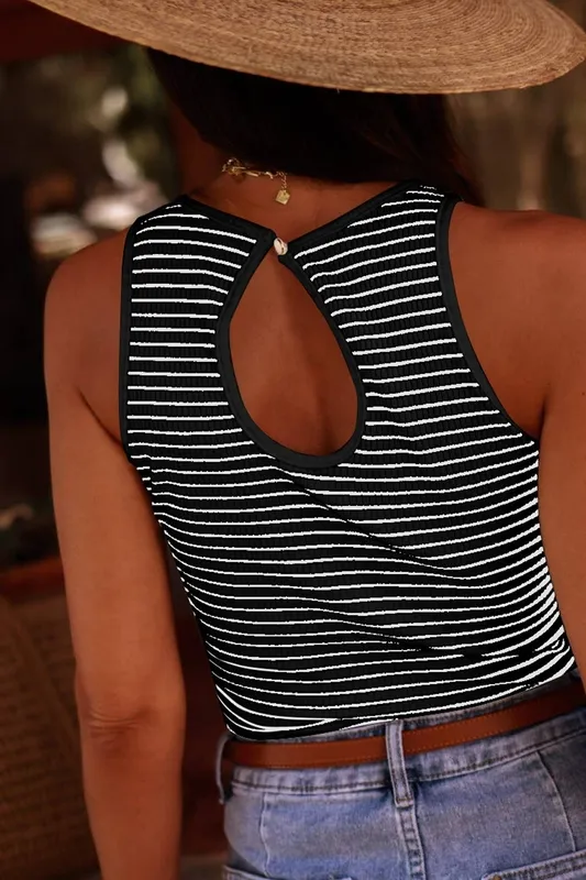 Black Striped Ribbed Knit Sleeveless Top