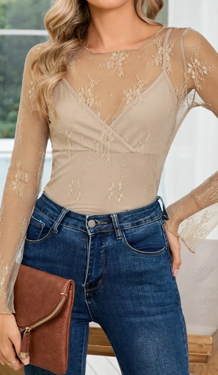 Mesh Crochet Long Sleeve Blouse
