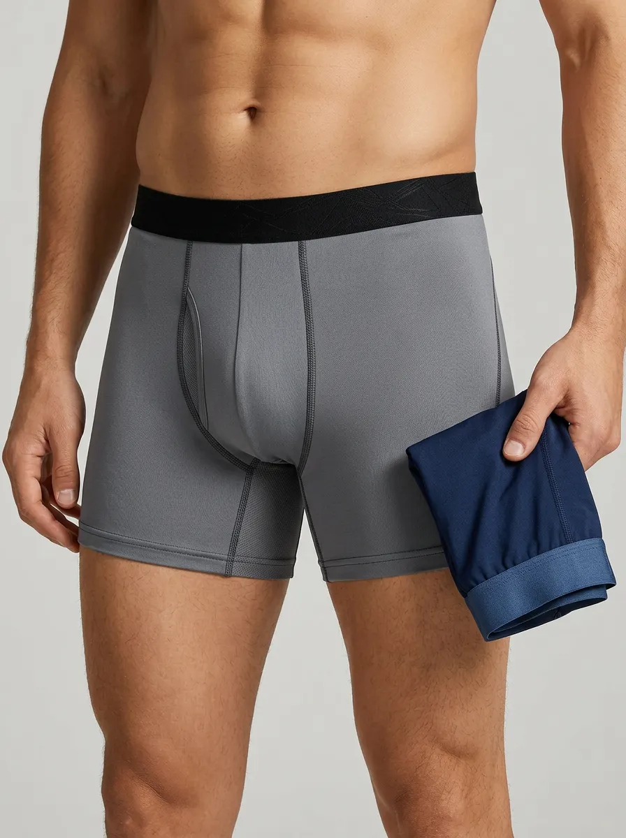 Men's Solid Color Athletic Performance Printed Boxer Briefs Underwear Set