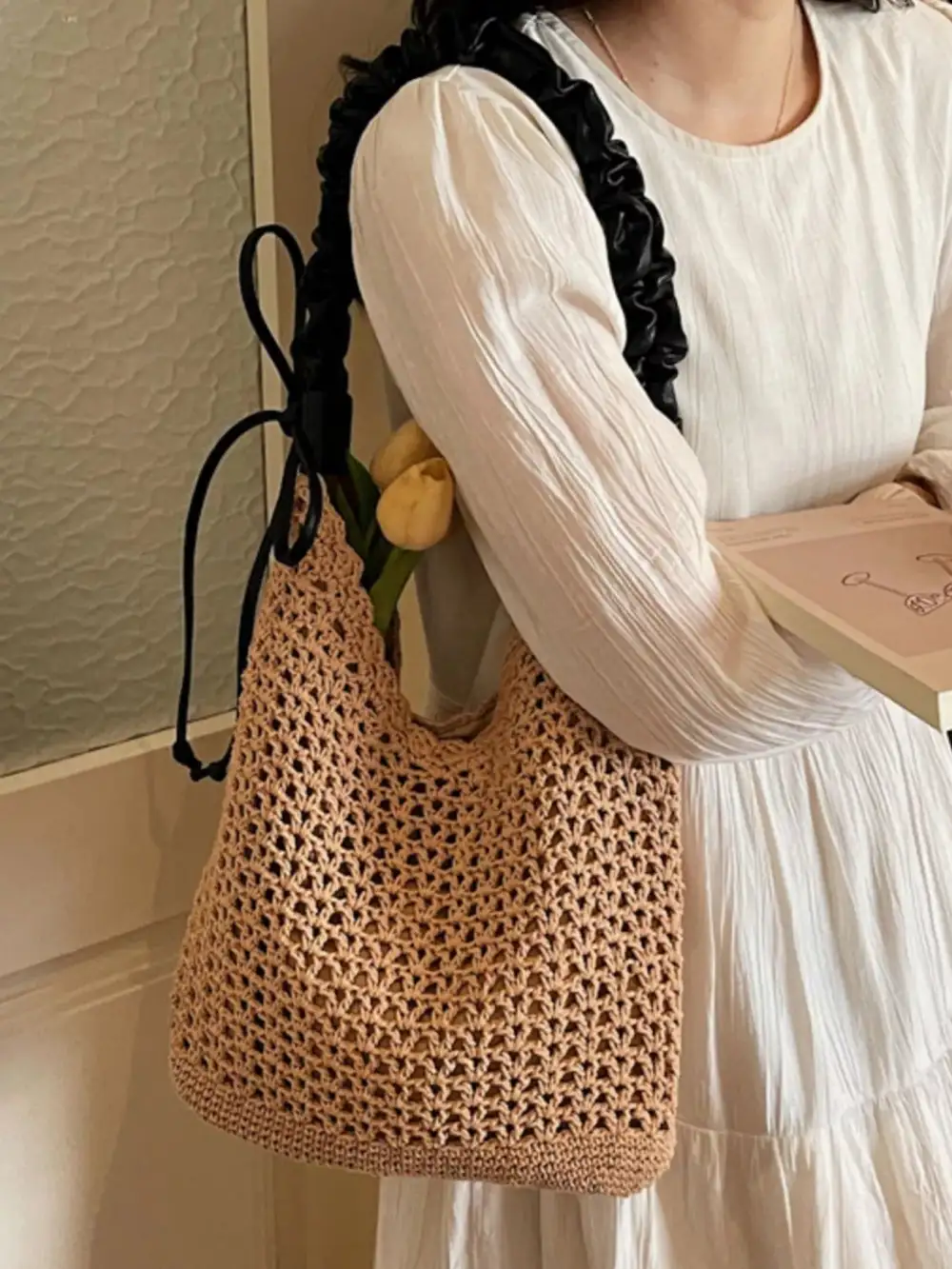 Crochet Ruched Shoulder Bag