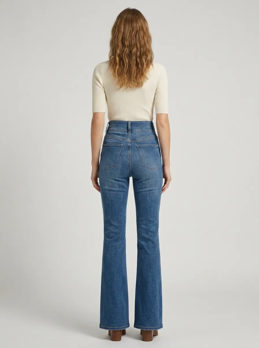 Women's Western Inspired Floral Embroidered High Rise Flare Jeans