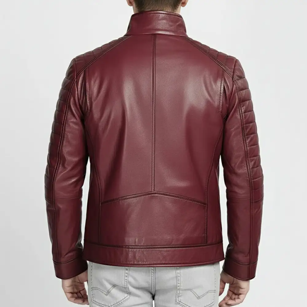 Bold Detail Leather Biker Motorcycle Jacket