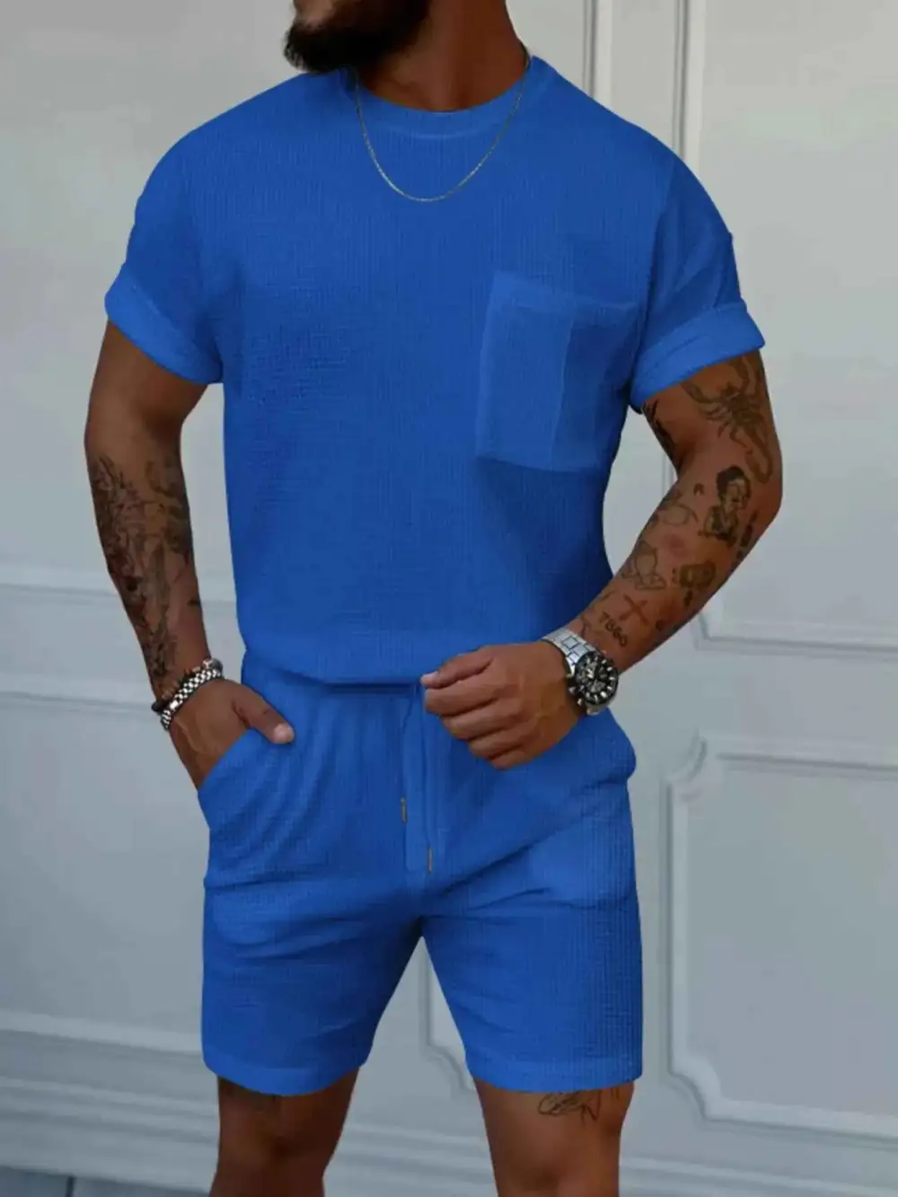 Casual Round Neck Short Sleeve Top and Shorts Set
