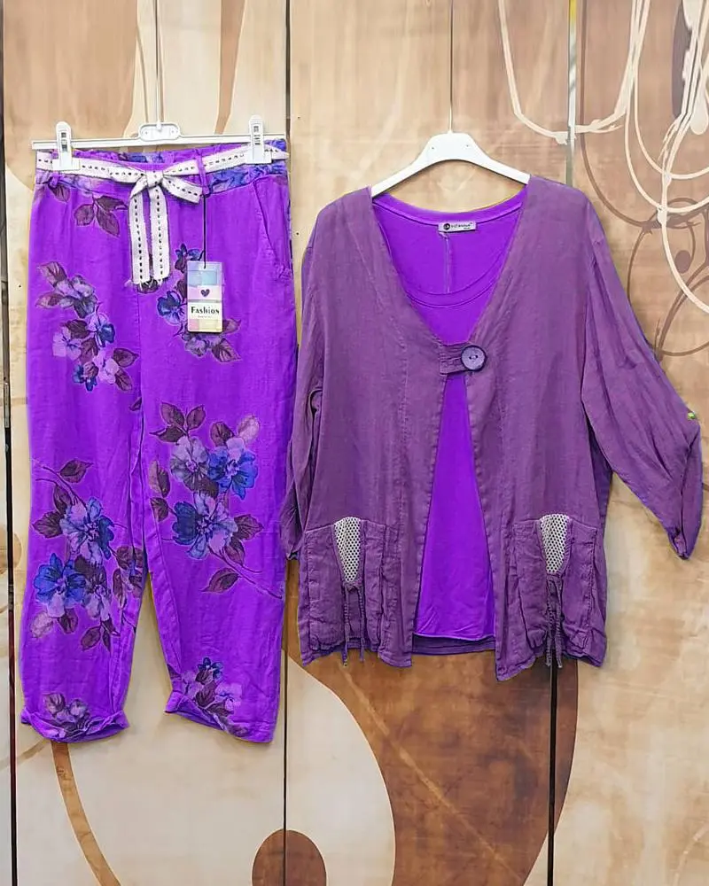 Women's Floral Print Causal Faux Two-piece Suits