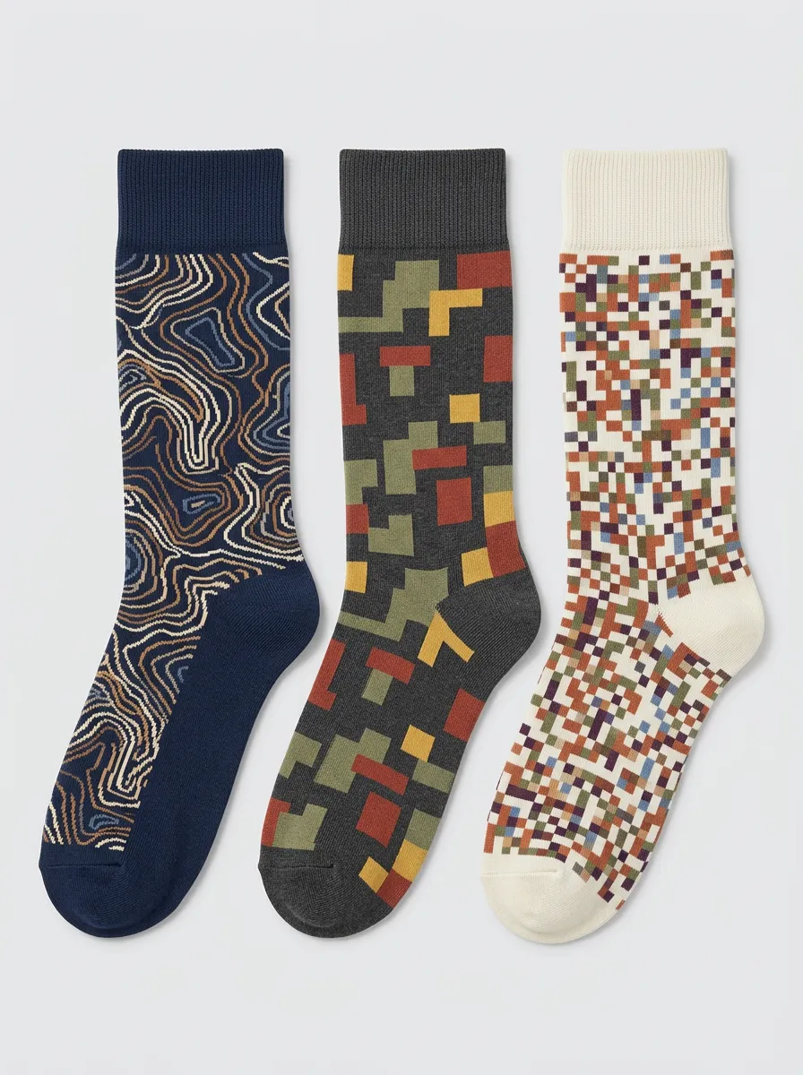 Men's Geometric Abstract Topographic Print 3-Pack Socks