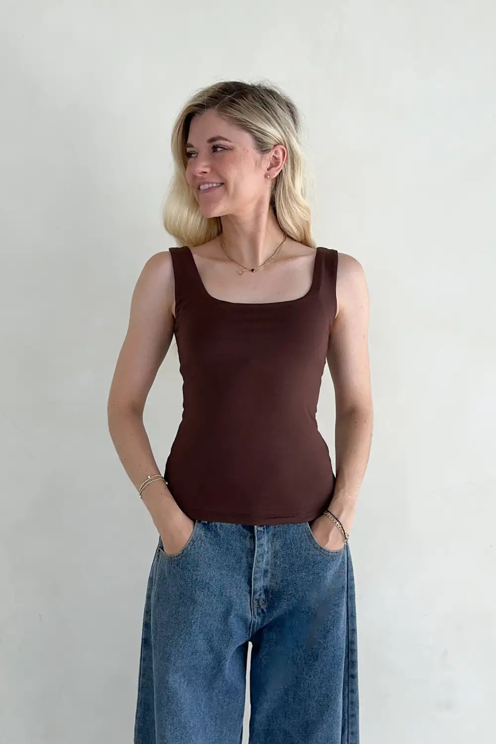 Relaxed Fit Soft Square Neck Tank Top