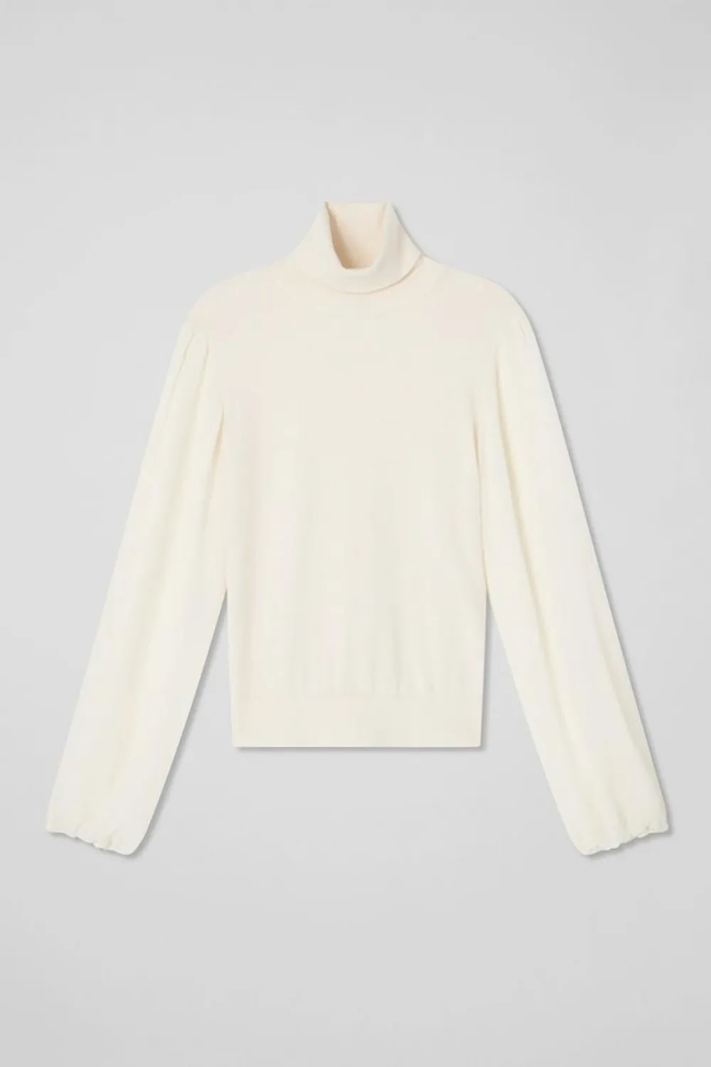 White Puff Sleeve Mock Neck Knit Sweater