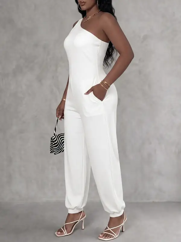 Mouwloze Zakken Effen Kleur Jumpsuits Met N Schouder