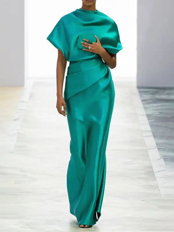 Pleated Sleeve Maxi Dress