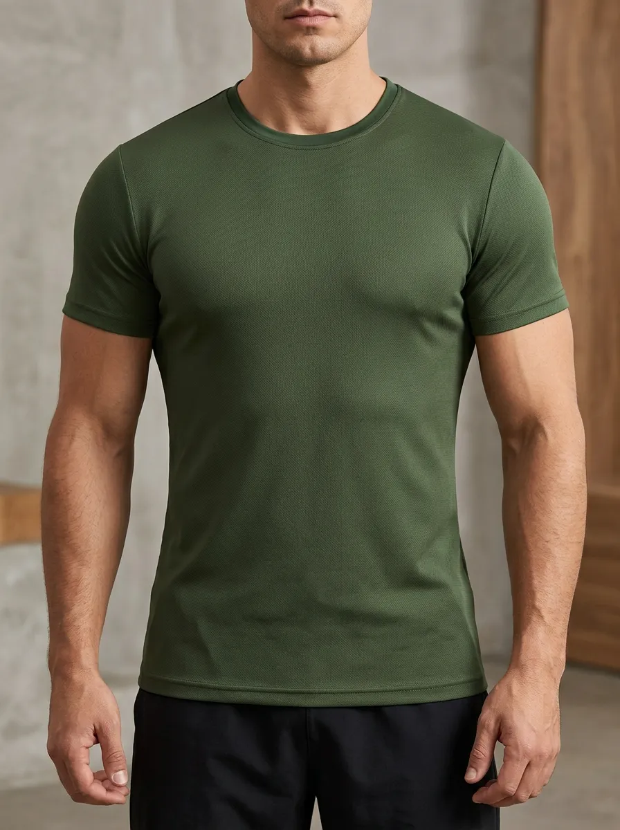 Men's Athletic Fitness Textured Printed T-Shirt