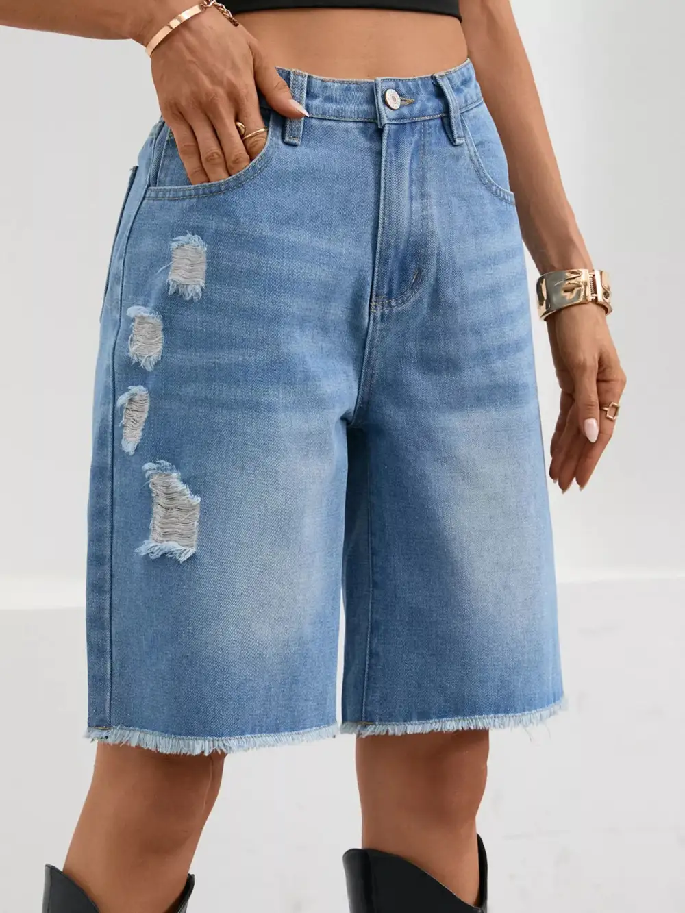 Raw Hem Frayed Hem Frayed Ripped Shorts