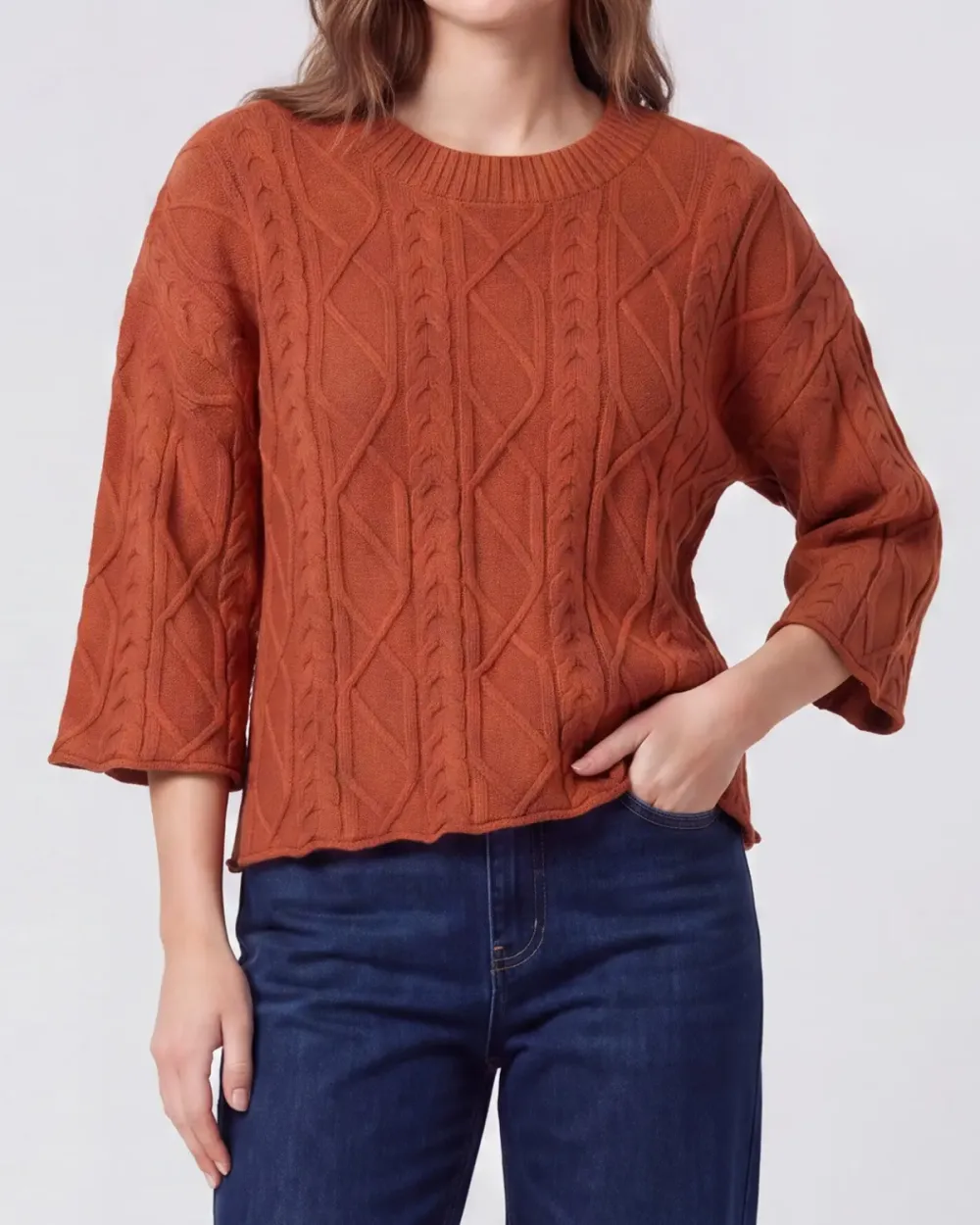 3/4 Sleeve Cable Sweater