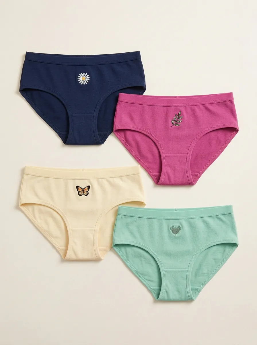 Women's Mid-Rise Seamless Butterfly Heart Floral Embroidered Briefs Four Pack