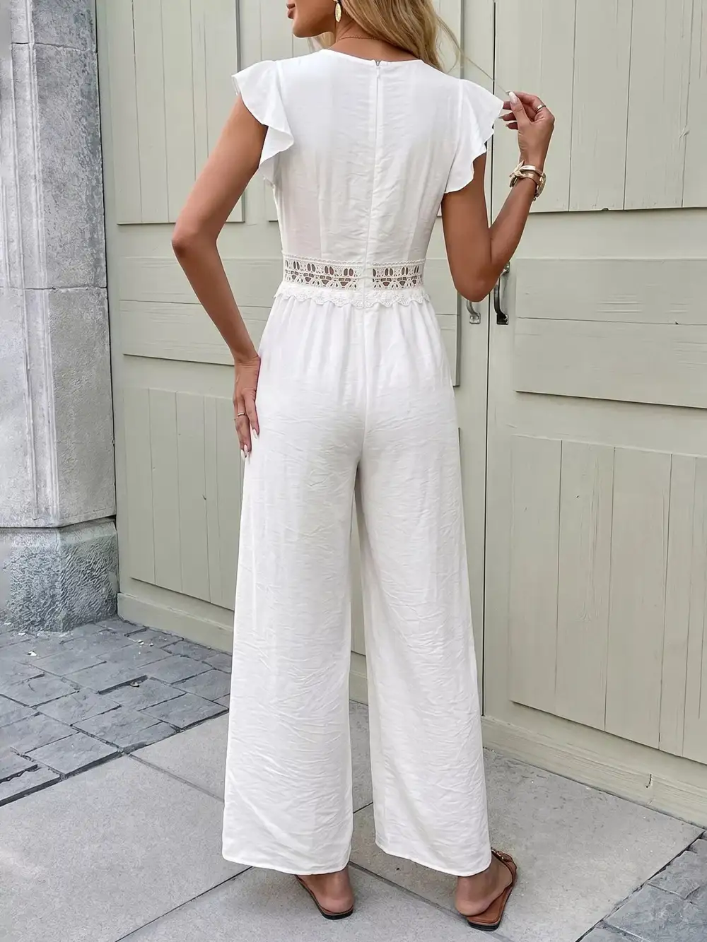 Lace Trim Wide Leg Jumpsuit