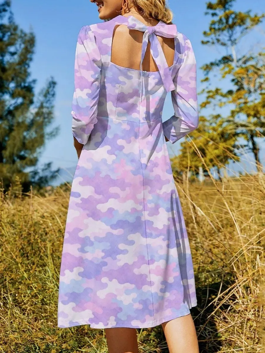 Back Zipper Camo Print Dress