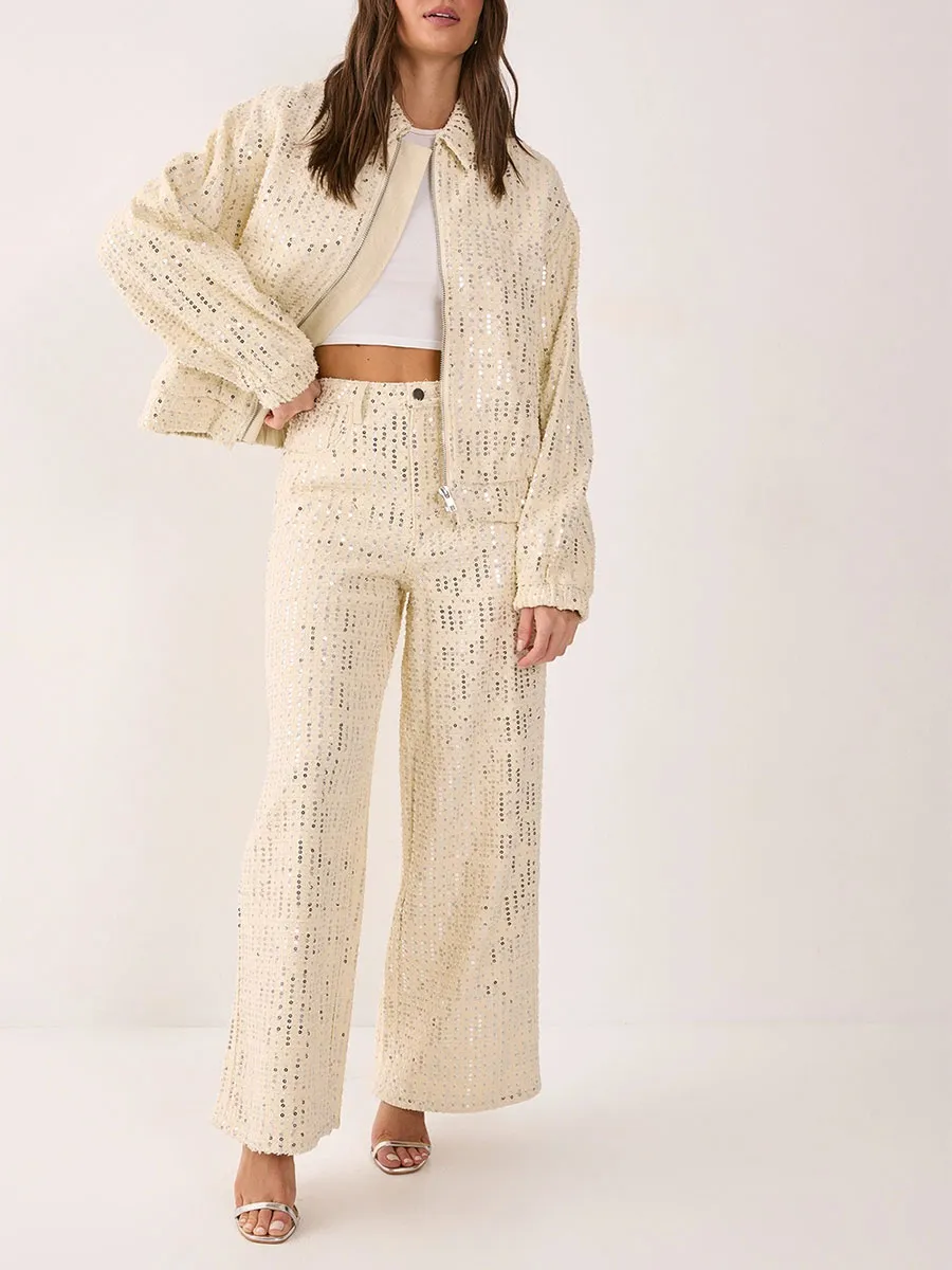Women's Oversized Sequin Wide-Leg Pants