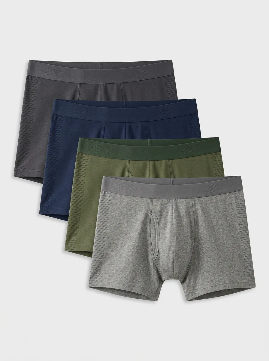 Mesh Breathable-Look Solid Contoured Pouch Men's Boxer Briefs Four-Pack