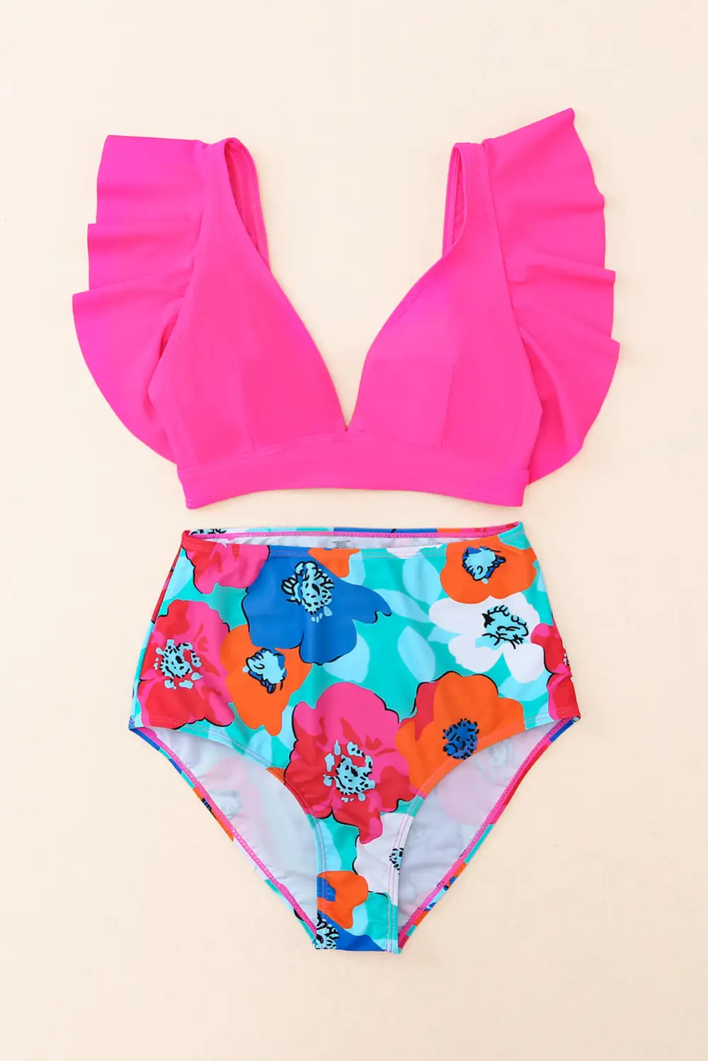 Floral Print High Bikini Bottom Swim Set