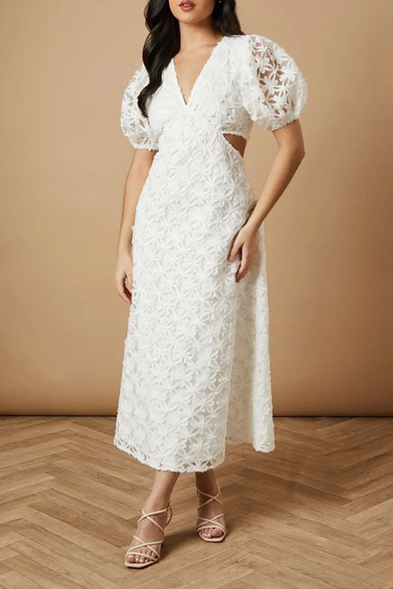 Casual Style Textured Cutout Detail Dress