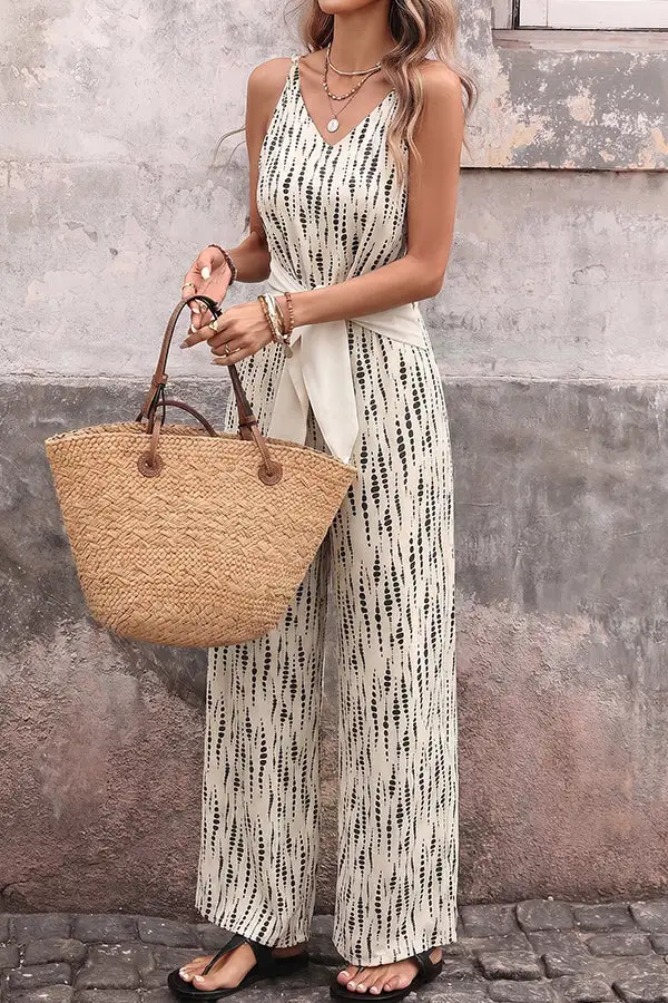 Printed Knot Front Casual Jumpsuit