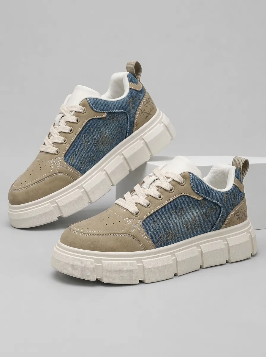 Men's Streetwear Star Graffiti Patterned Skate Shoes