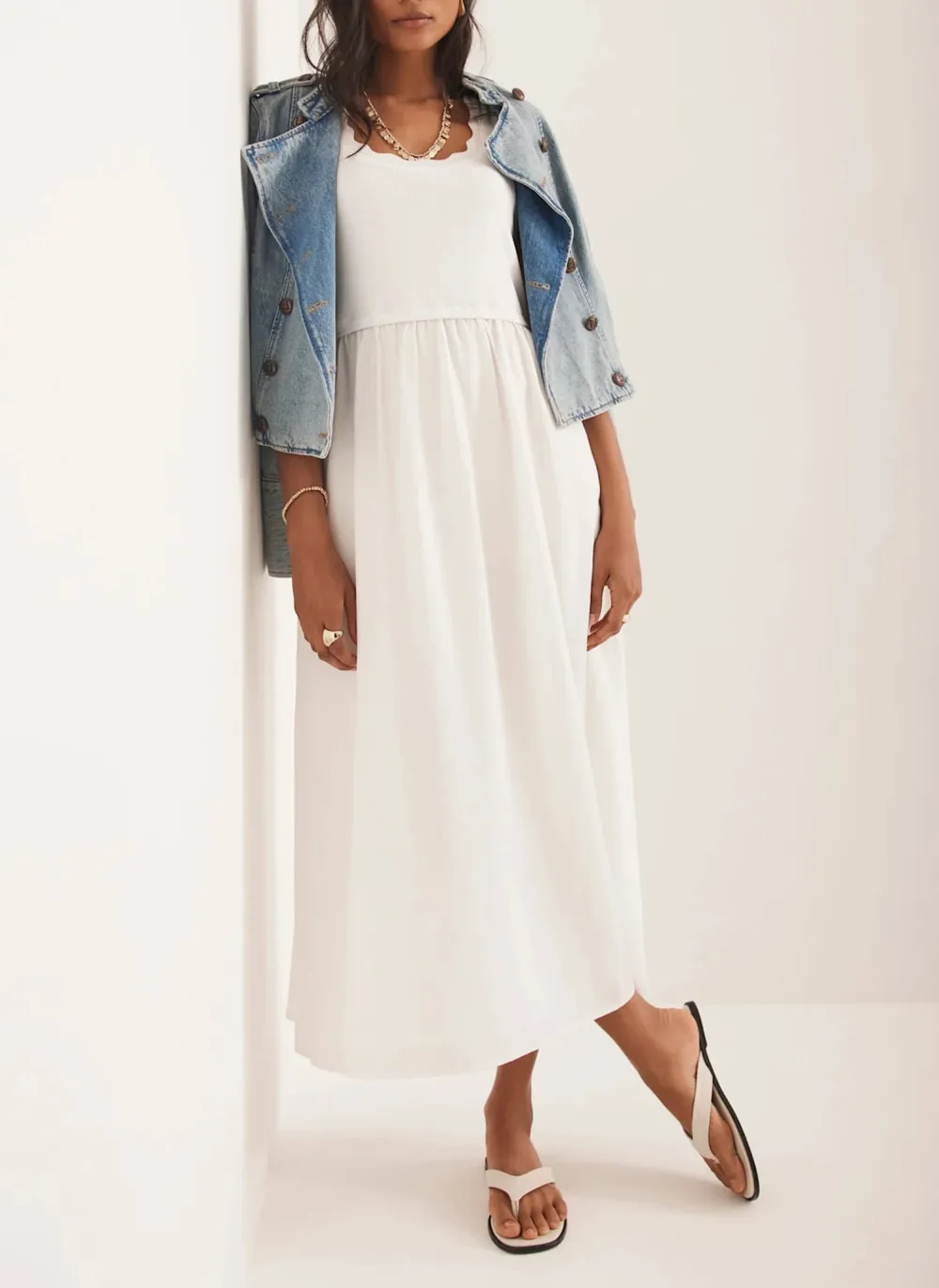 Casual Style Sleeveless Scallop Midi Dress