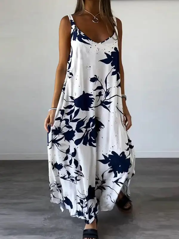 Floral Printed Neck Maxi Dress
