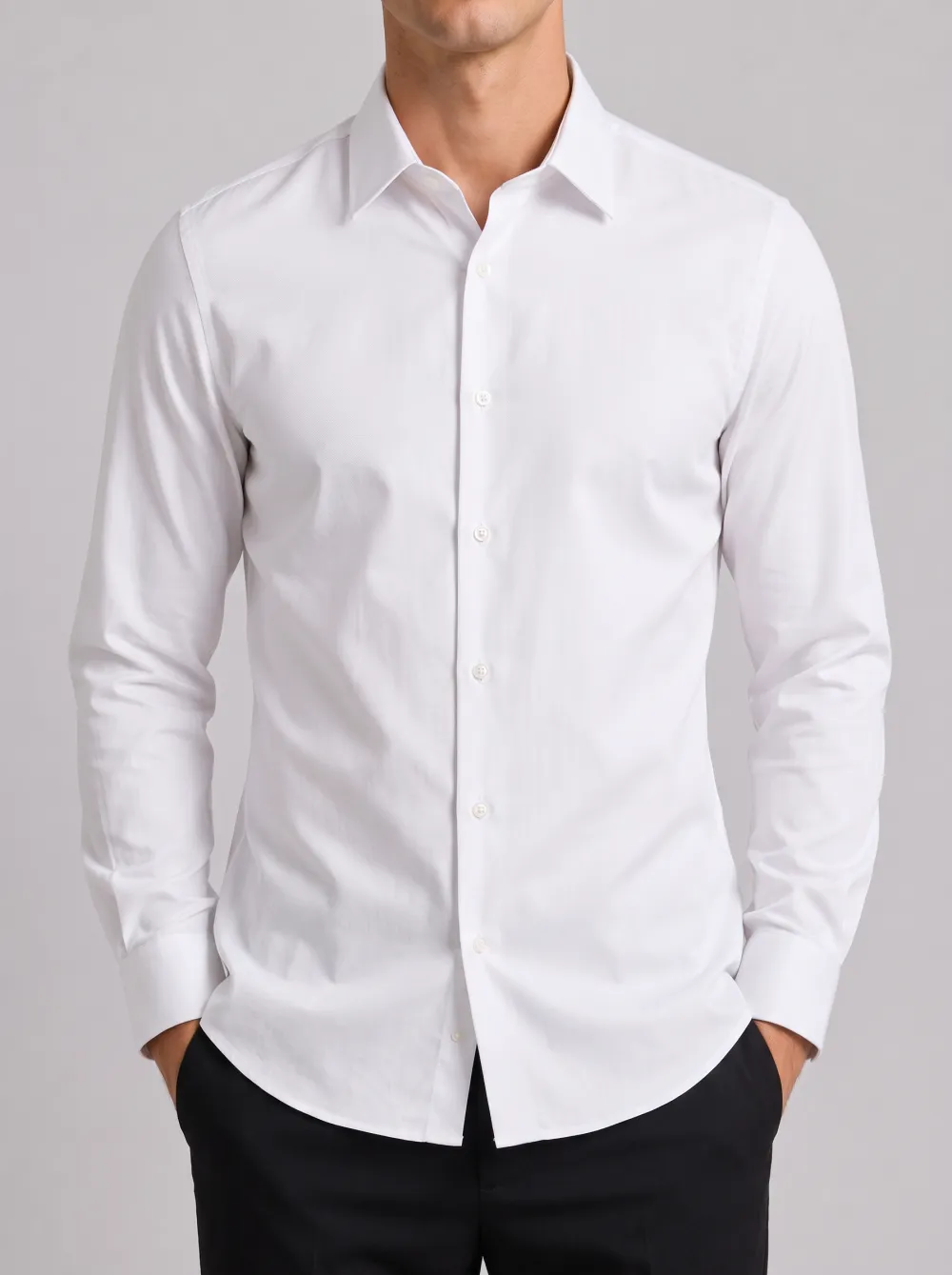 Men's Formal Business Plain White Long Sleeve Shirt