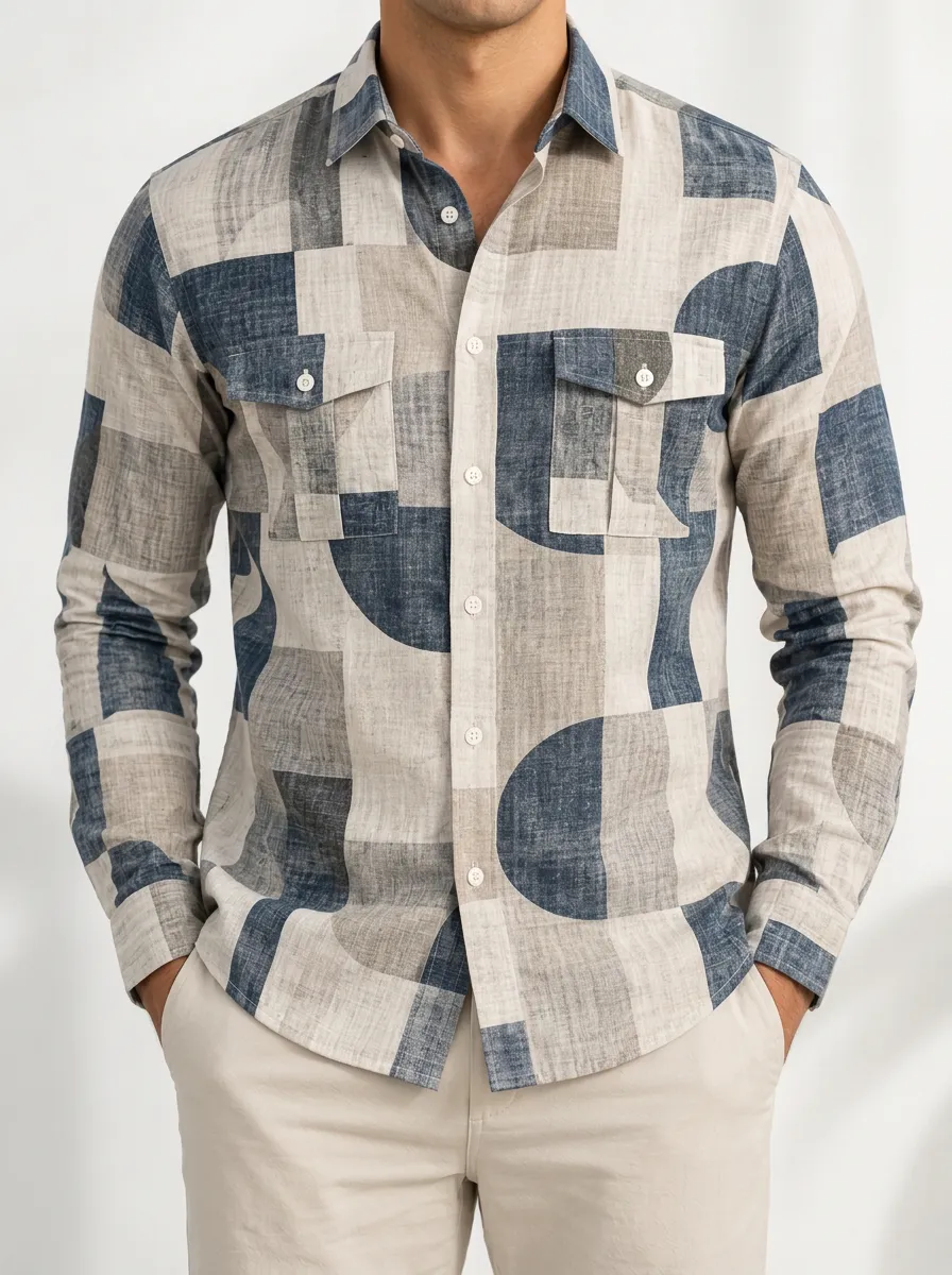 Men's Geometric Long Sleeve Pattern Shirt