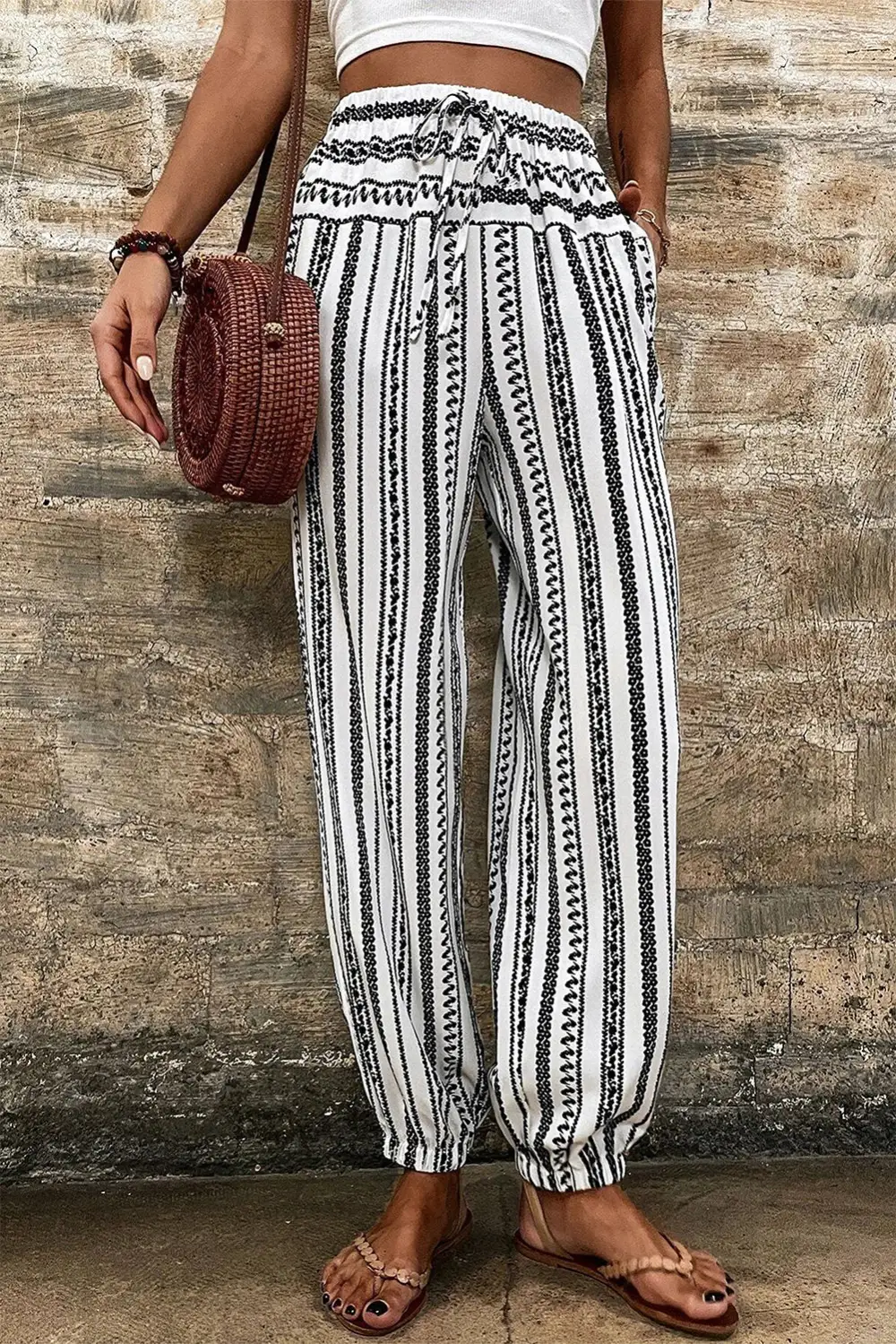 High-Waist Wide-Leg Drawstring Elastic-Waist Jogger Pants
